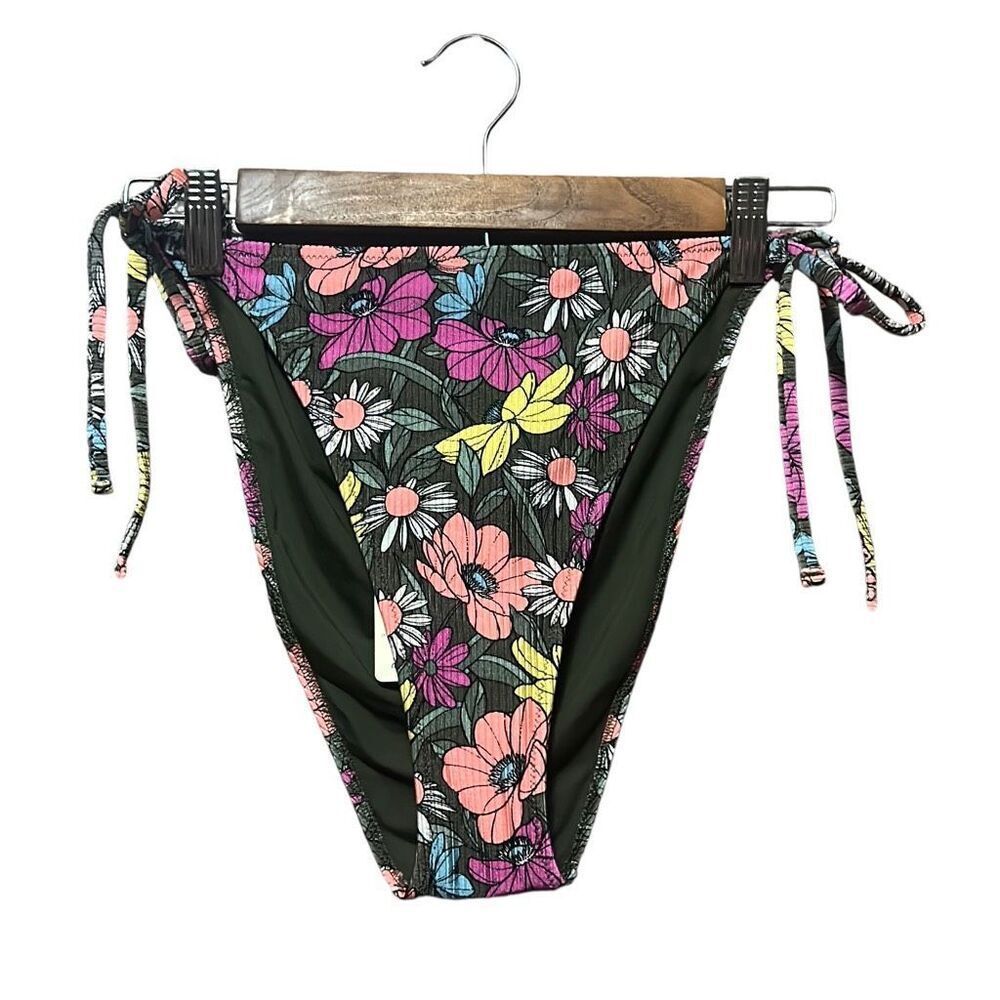 Aerie Shine Rib Cheekiest Tie floral Bikini Bottom size 2xl NWT